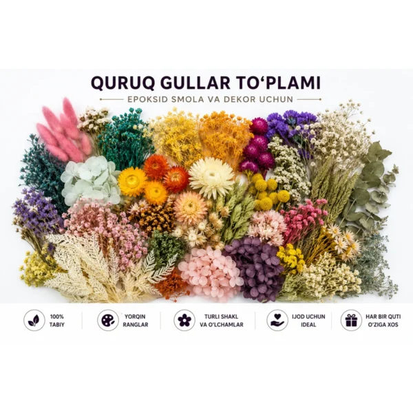 Tabiiy quruq gullar to‘plami (Mix) – Epoksid smola va dekor uchun